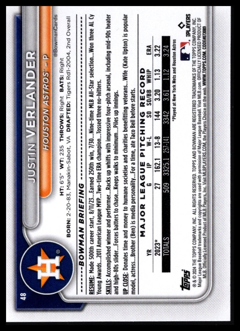 2024 Bowman #48 Justin Verlander