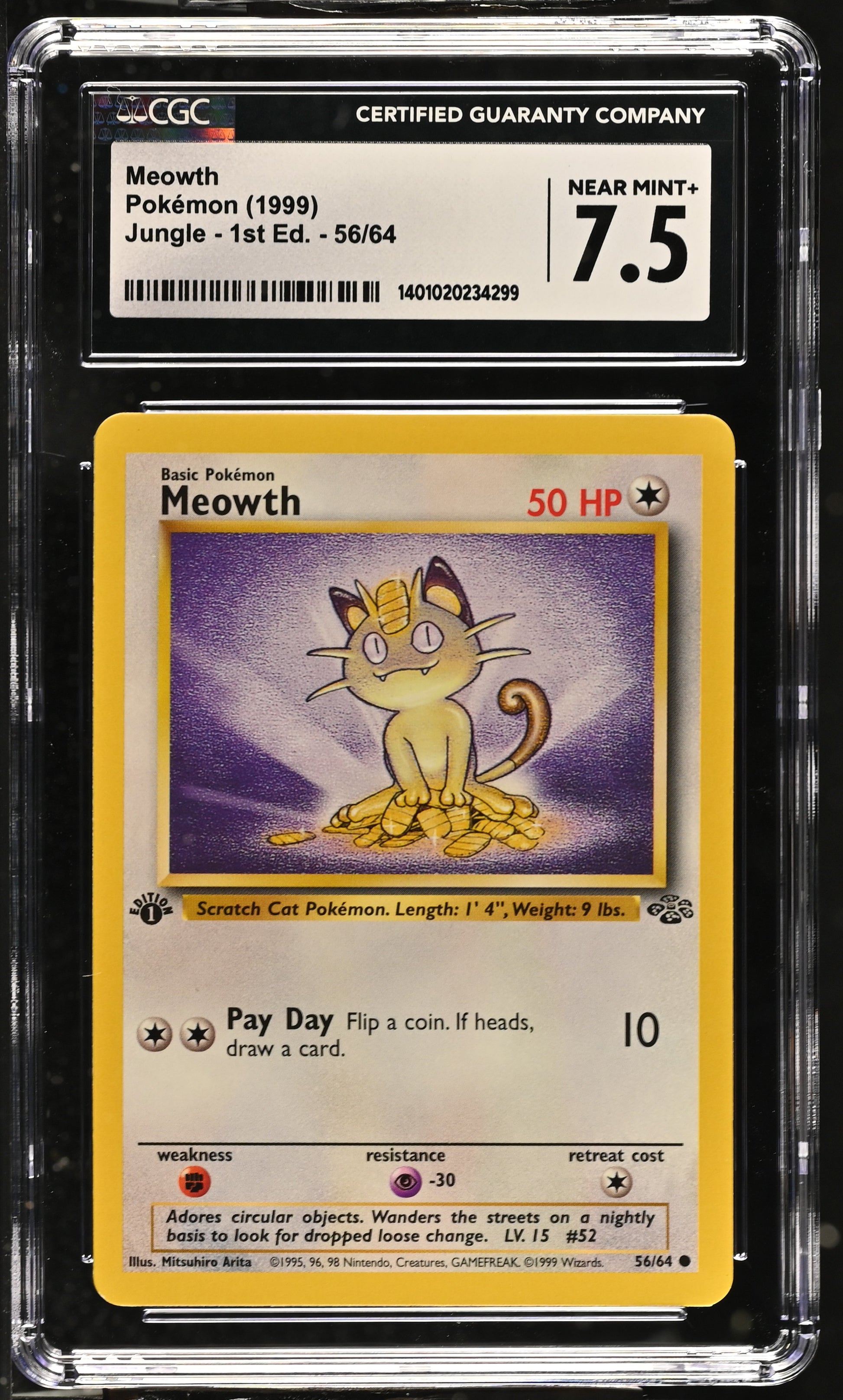 1999 Jungle - 1st Edition #56/64 Meowth CGC 7.5