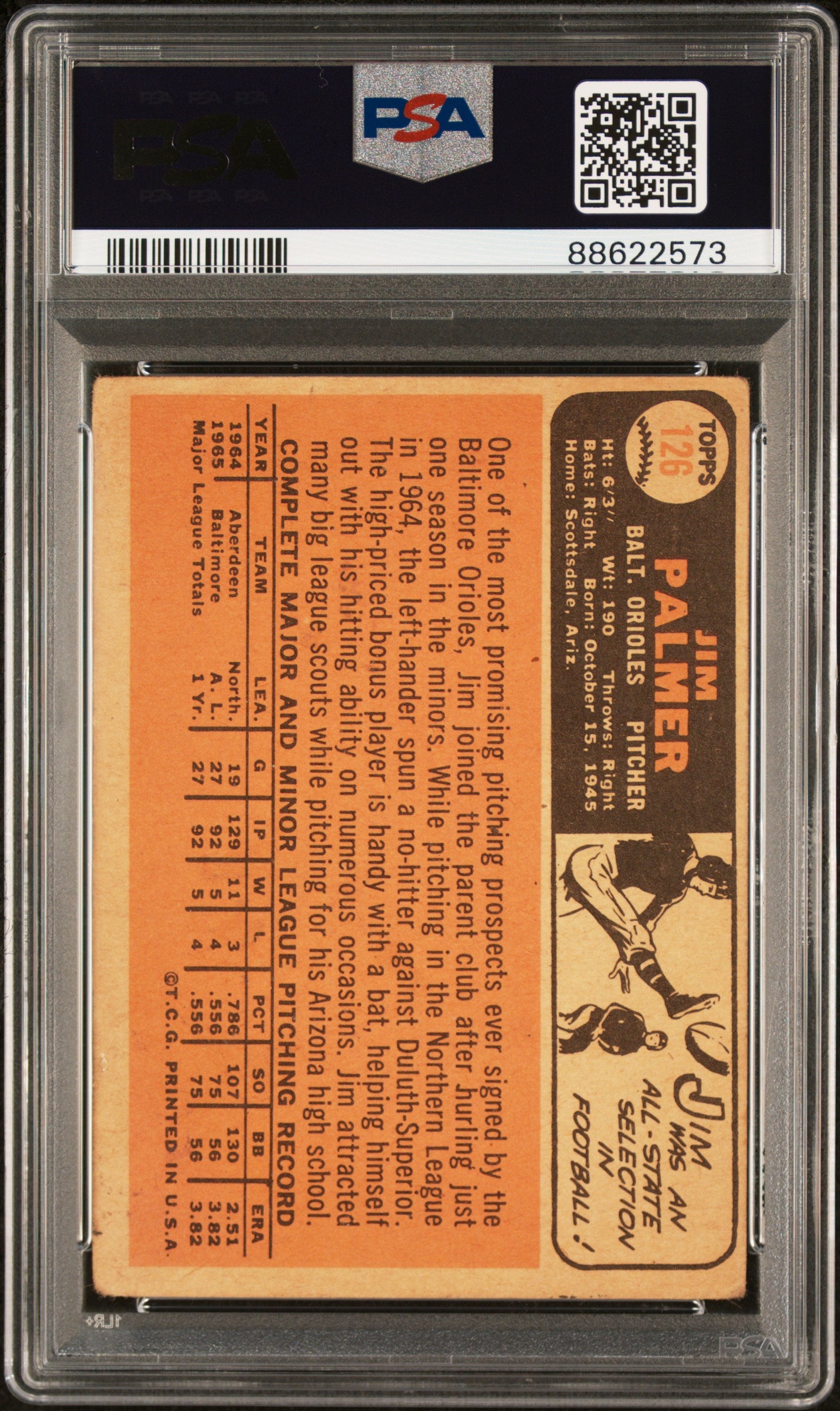 1966 Topps #126 Jim Palmer PSA 2