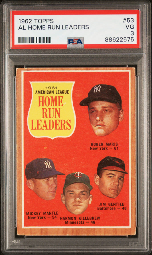 1962 Topps #53 Al Home Run Leaders PSA 3