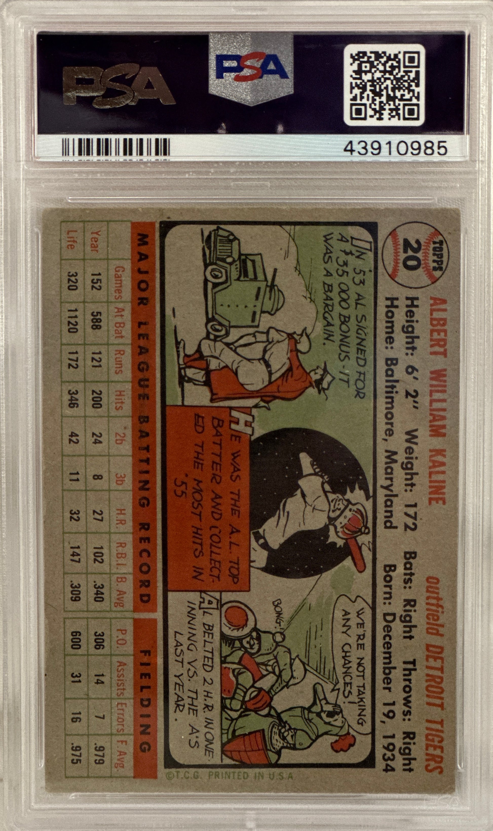 1956 Topps #20 Al Kaline Gray Back PSA 4